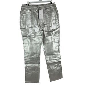 Metallic Silver Pants By Blue B. Collection Size L Cotton/Spandex Blend